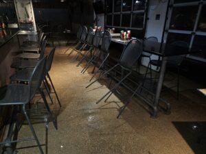 Restaurant patio after exterior degreasing in Austin.